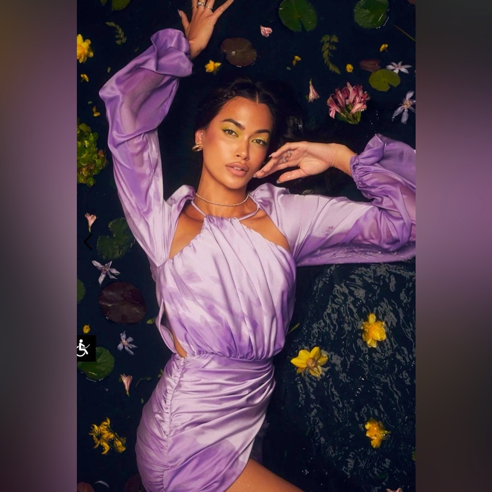 House of CB Lilac satin mini dress Size S NWOT